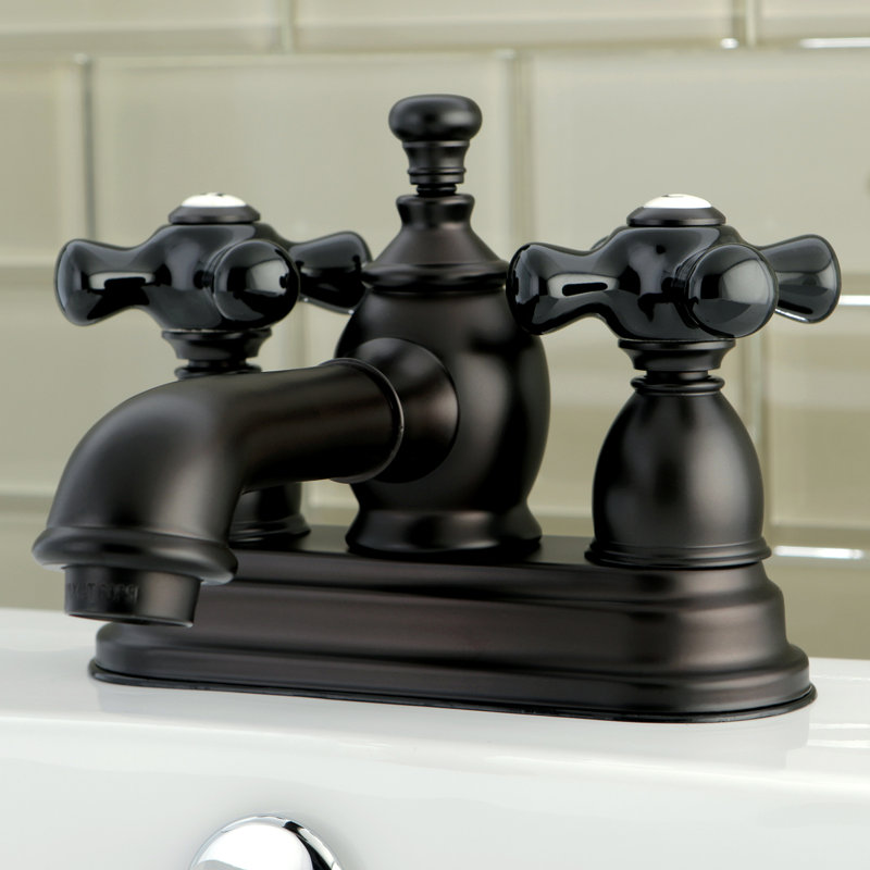 Kingston Brass Duchess Two-Handle 3-Hole Deck Mount 4" Centerset Bathroom Faucet with Brass Pop-Up, Oil Rubbed Bronze