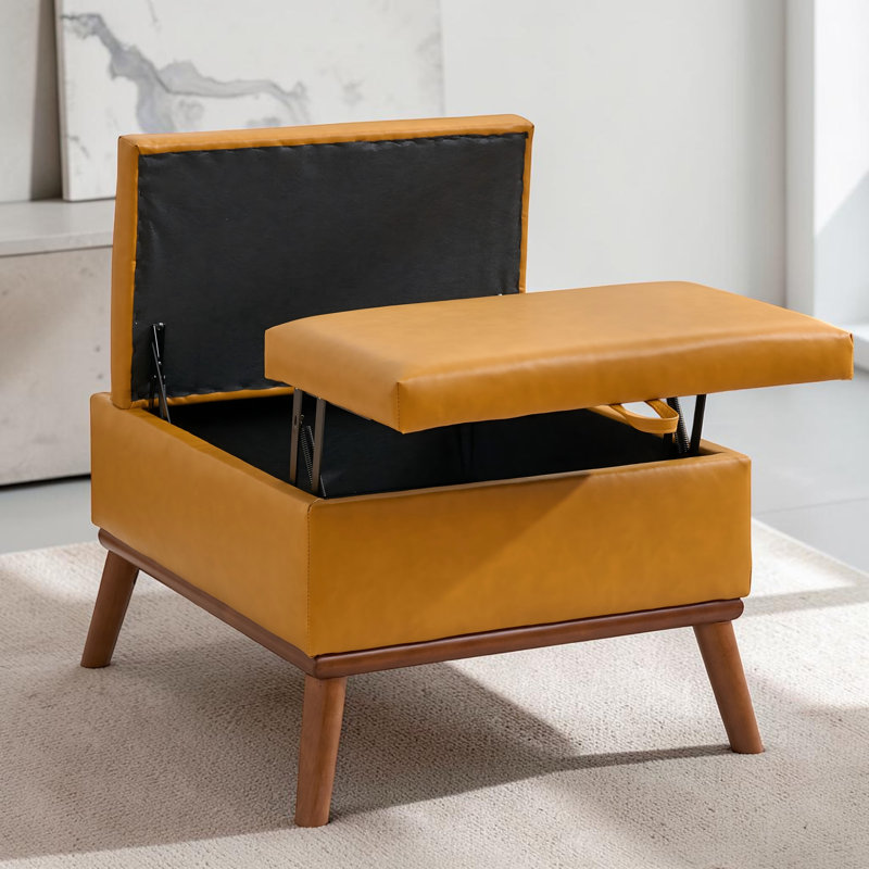 Repose-pieds 31 po avec rangement Mid-Century, Faux Leather, Orange