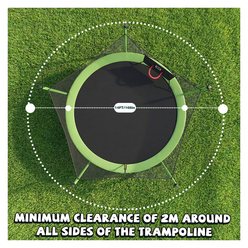 Trampoline d'extérieur 14 pi avec filet de sécurité - Structure en acier vert et résistant à la rouille