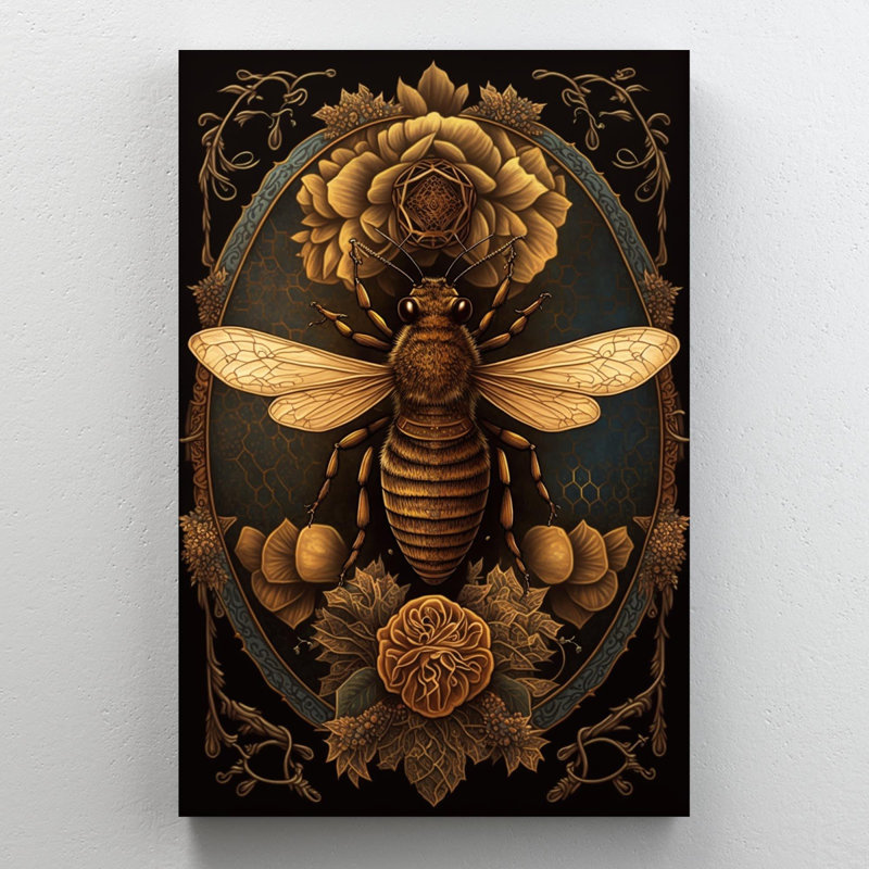 Roses et abeille - impression sur toile tendue, H 20 po x L 16 po x l 1,25 po