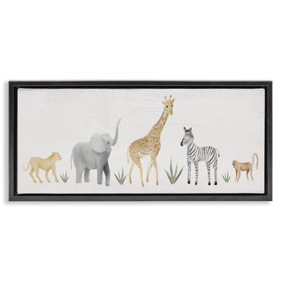 Adorable Jungle Animals Wildlife Black Framed Floater Canvas Wall Art by Daphne Polselli