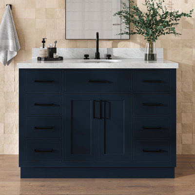 Meuble-lavabo simple en bois massif 48 po avec lavabo en marbre de Carrare 1,5 po Tidworth