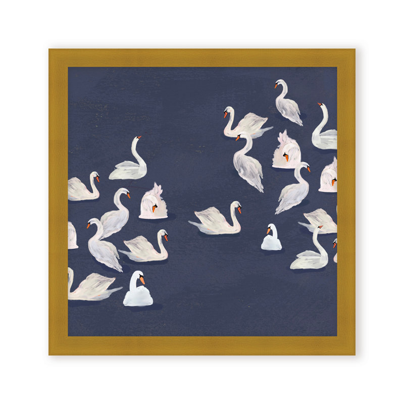 Nature Inspired Modern Ensemble: Swan Serenade, 24" H x 24" W, Framed Print, Gold