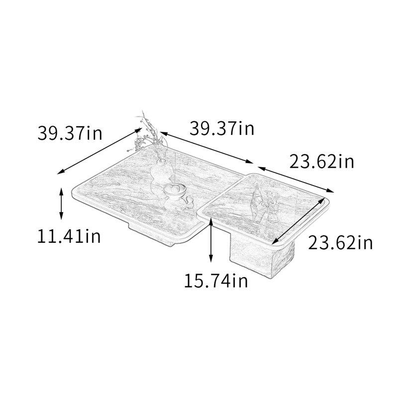 Ensemble de tables basses Living Slate, H 11,41 po x L 39,37 po x l 39,37 po, Gris / brun noisette