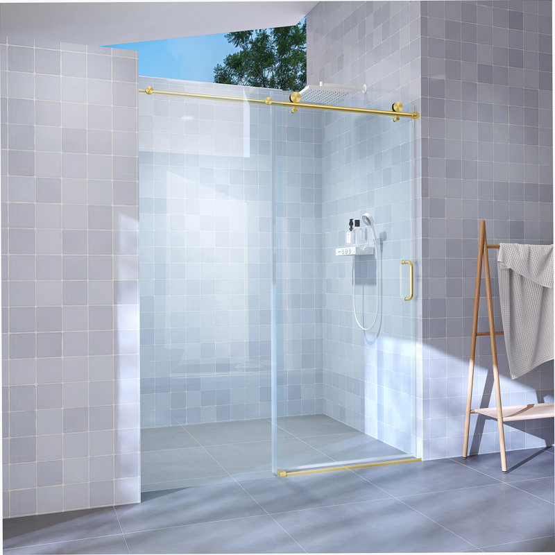 Porte de douche coulissante simple, porte de salle de bain sans cadre avec douche à l'italienne, Nickel brossé