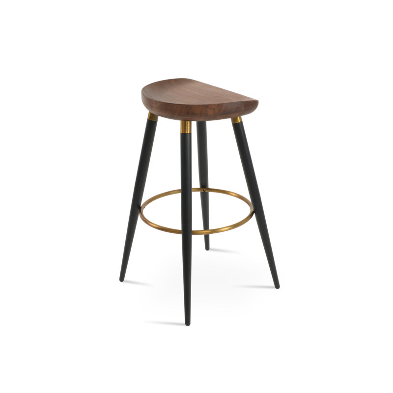 Tabouret de bar et de comptoir Cattelan Ana en noyer massif, Tabouret de bar (siège d'une hauteur de 30 po), Noir / Laiton