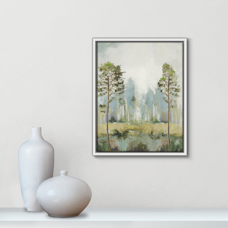 Teton Tall Green Trees II by Teton Pearce - Floater Frame Print on Canvas, 15.5" H x 12.5" W, White
