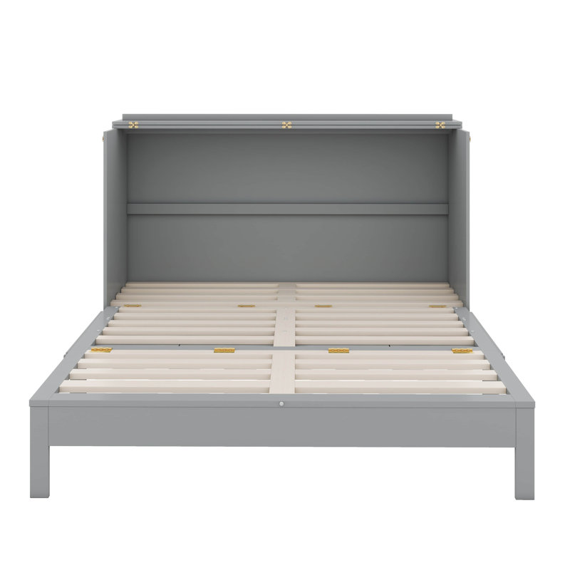 Lit escamotable double, lit escamotable double en bois avec grands tiroirs, Gris