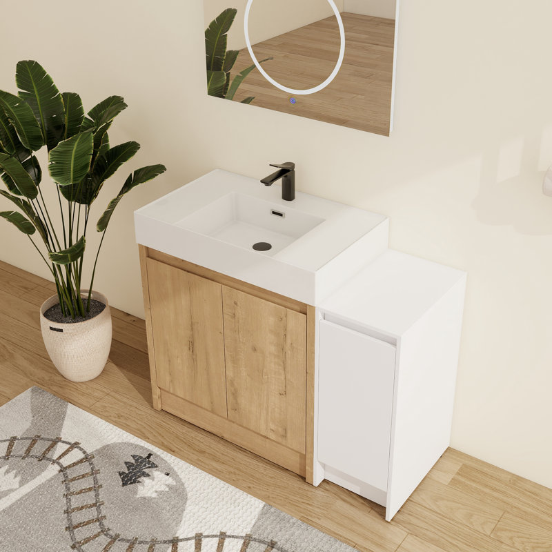 Ensemble de meuble-lavabo simple 42 po avec lavabo en résine Quarnar et armoire de rangement blanche, 42"