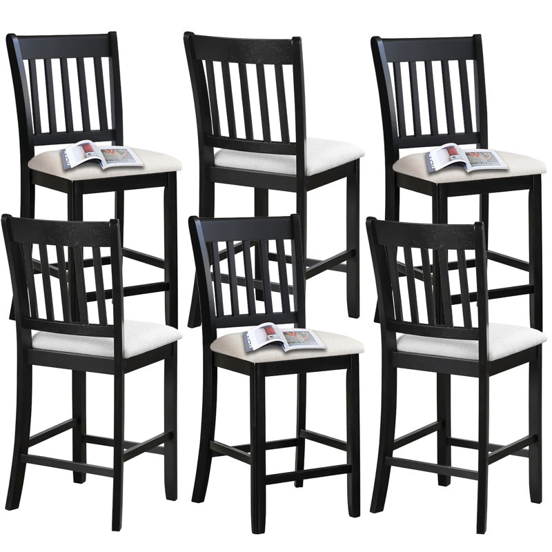 Tabourets de bar à finition noire en bois d'hévéa (ensemble de 6)