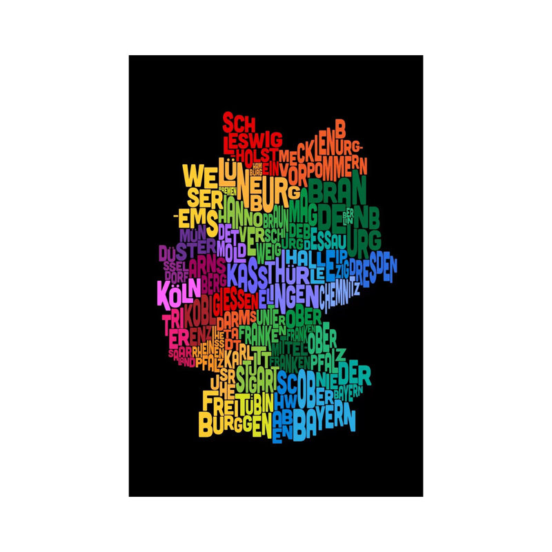Text Map of Germany II by Michael Tompsett - 1 Piece Wrapped Canvas Wall Art, 20.32 cm H x 30.48 cm W