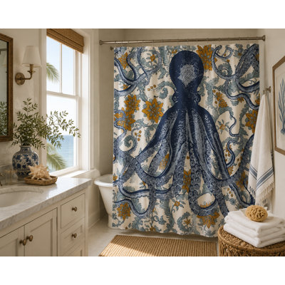 Rideau de douche en coton Evgenii Octopus
