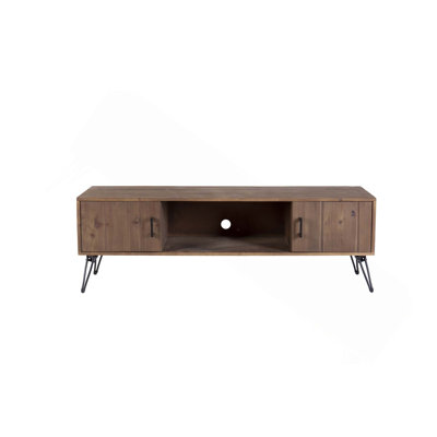 Industrial Reclaimed Wood TV Stand with Storage Cabinet for Living Room