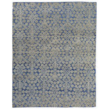 Wool Damask Area Rug in Blue