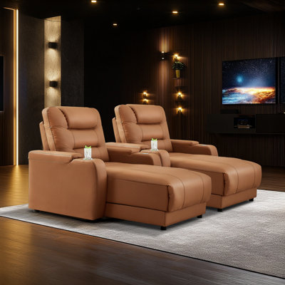 Modern Electric Power Reclining Home Theater Set: Breathable Faux Leather, Adjustable Backrests, Wireless Charging, Cup Holders (Set Of 2) by Ebern Designs