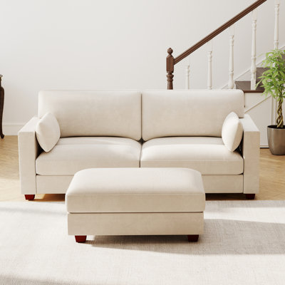 77.2'' Wide Upholstered Corduroy Modular Sectional Sofa with Removable Ottoman