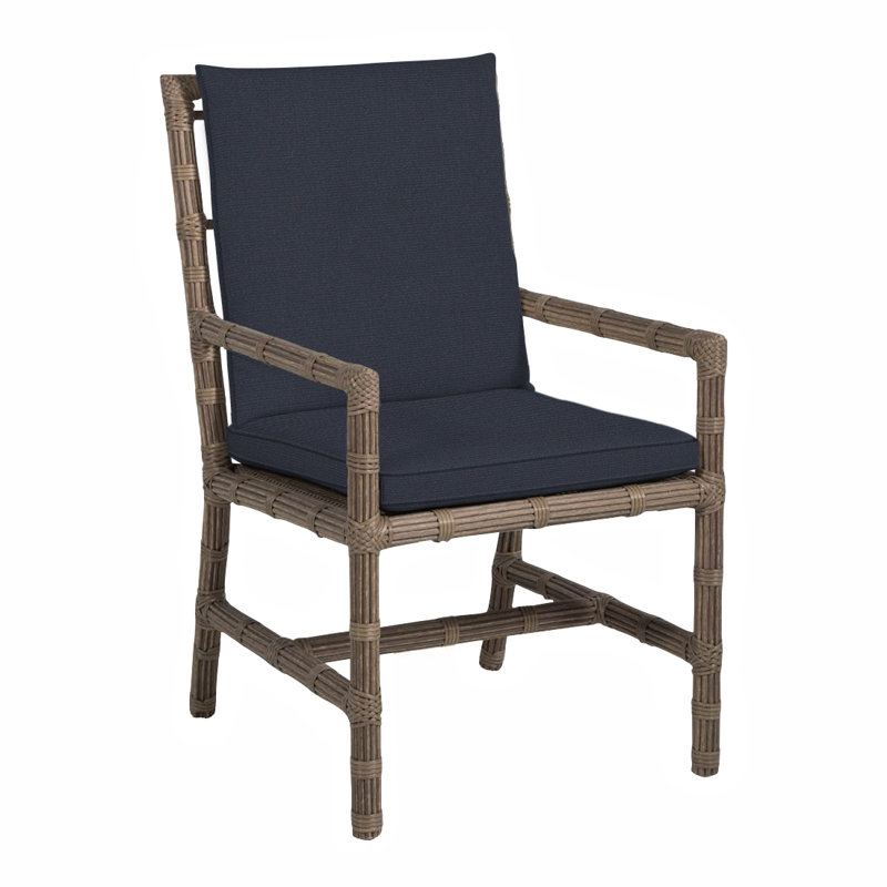 Newport Patio Dining Armchair with Cushions, Welt, Linen Navy, Newport #66 Burlap