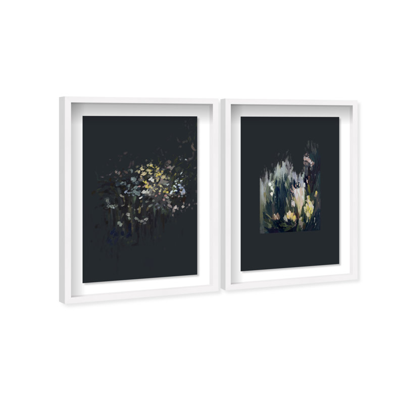 Midnight Flora Set Shadowbox Floral & Botanical Print by Oliver Gal, Black Frame, 10 x 15, 11.5"H x 16.5"W, White Shadowbox