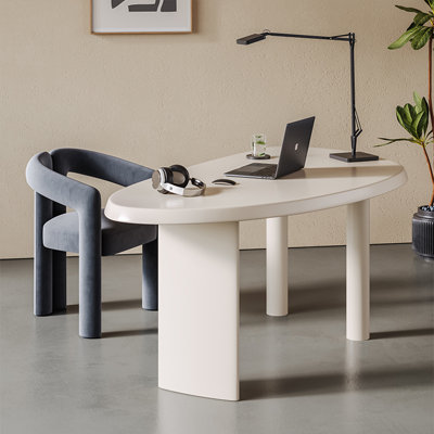 Wabi-Sabi Style White Solid Wood Mango-Shaped Desk