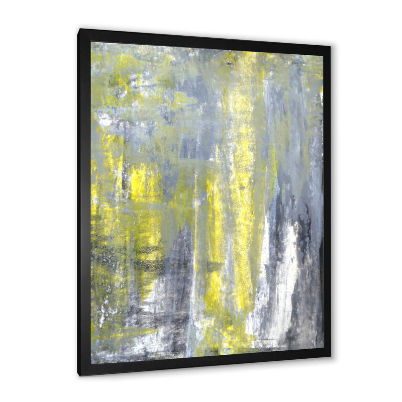 «Gray and Yeollow Abstract Merging VII», art mural moderne et contemporain sur toile, Cadre photo noir