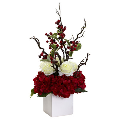 Arrangement floral hortensia des Fêtes dans un vase