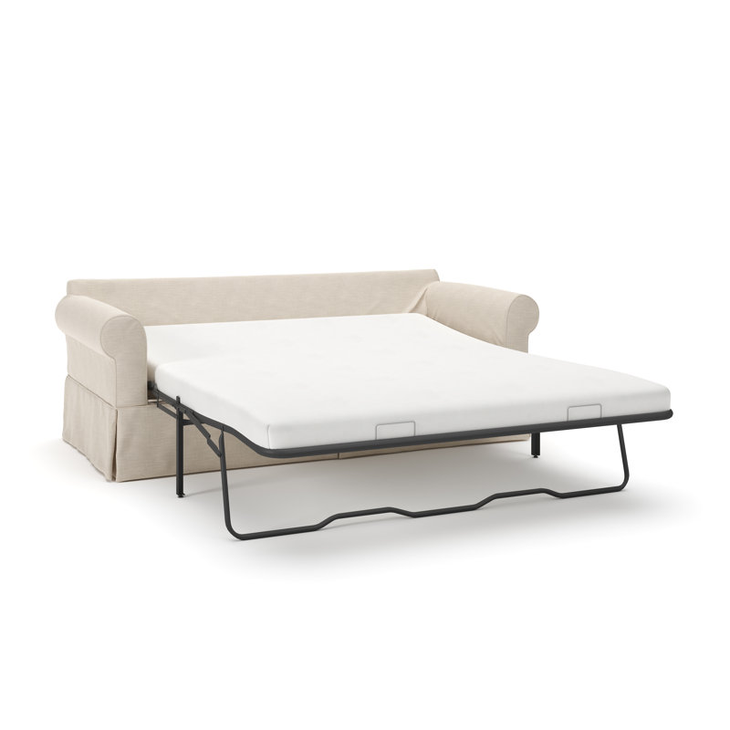 Amari 84" Rolled Arm Slipcovered Sleeper Sofa with Reversible Cushions, Conversation Ivory Basketweave