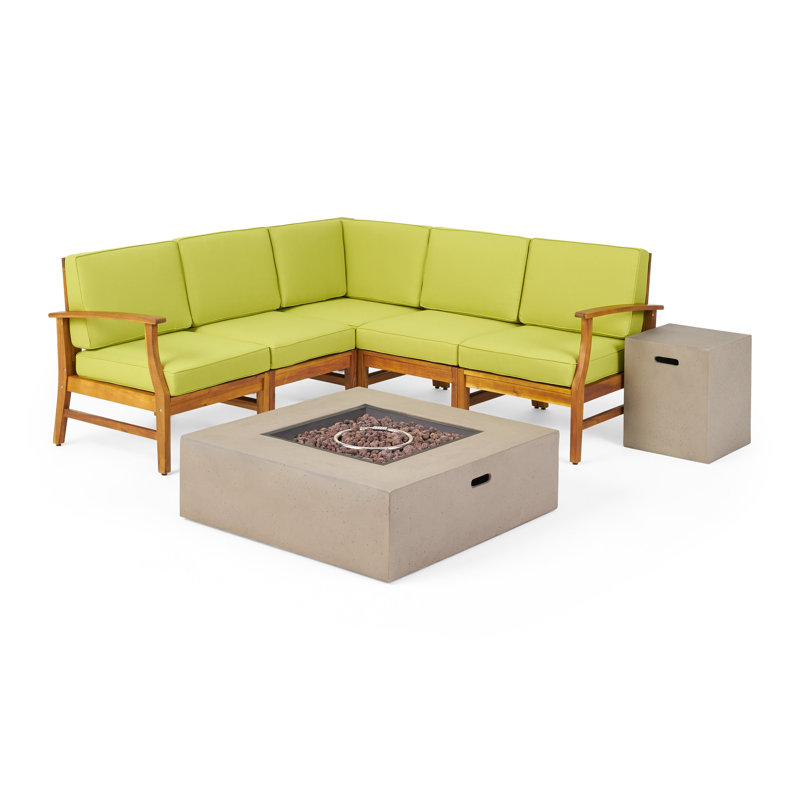 Castonia Acacia 5 - Person Modular Patio Conversation Set with Cushions, Green