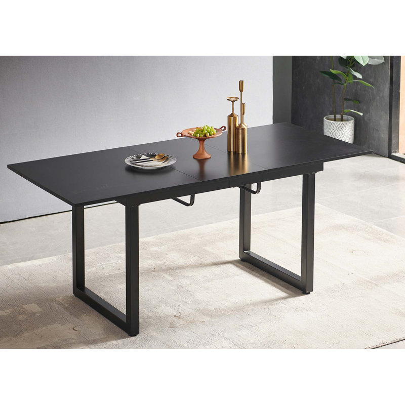 Extendable Dining Table With Metal Leg(Only Table), Black