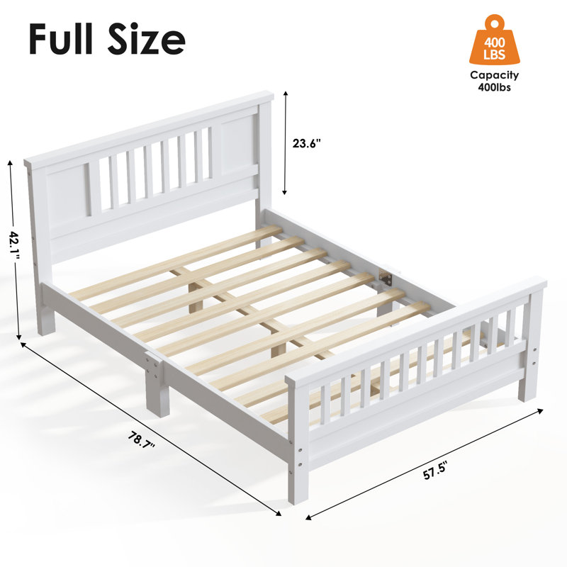 Solid Wood Platform Bed For Teens Adults, Bed Frame With Headboard, Wood Slats Support, No Box Spring Needed, White