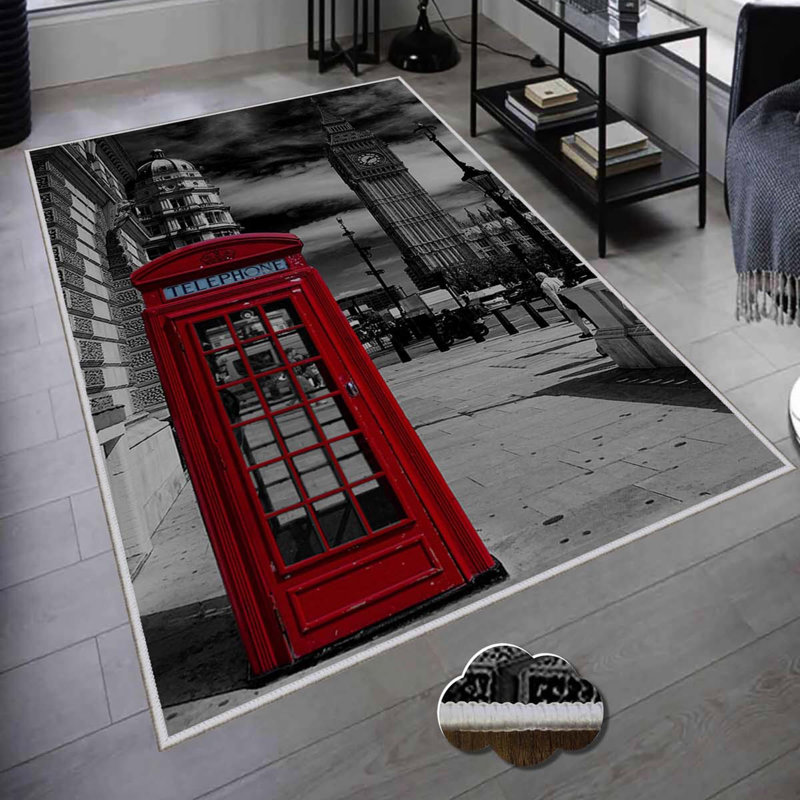 Tapis en polyester tissé à la machine rectangulaire noir / blanc / rouge 1 pi 8 po x 2 pi 7 po Ese