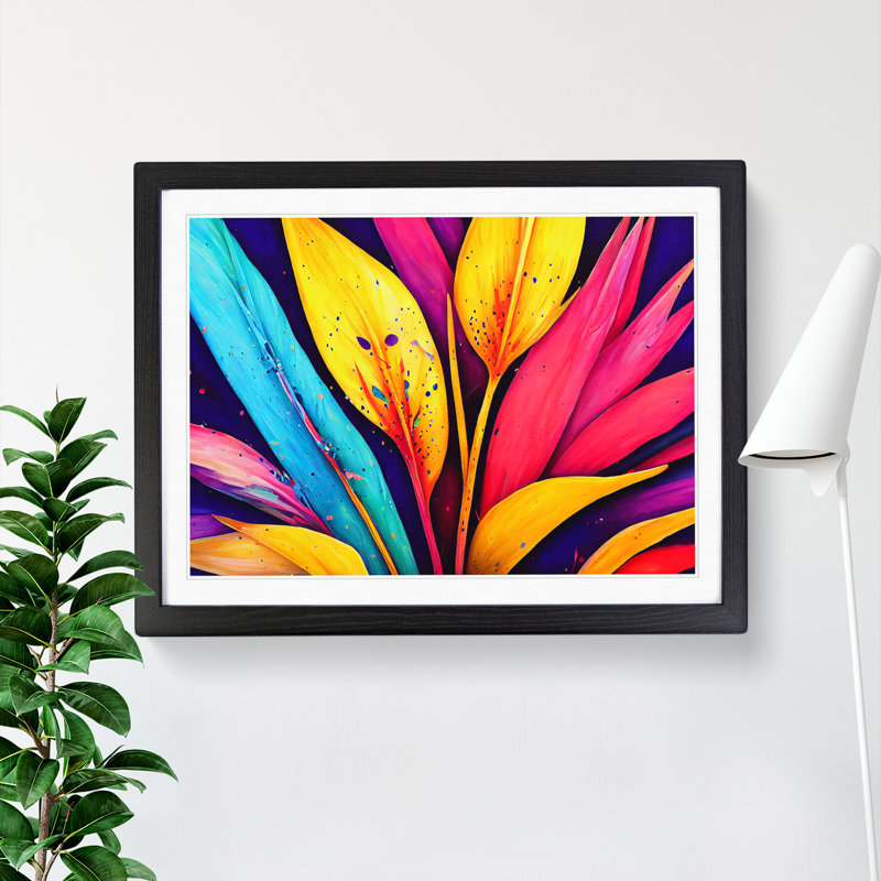 Bird Of Paradise Flower - Single Picture Frame Painting, 46cm H x 64cm W x 2cm D, Black Framed