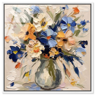 Art mural mural en verre acrylique très brillant encadré floral par Art Remedy, cadre blanc, 12 x 12