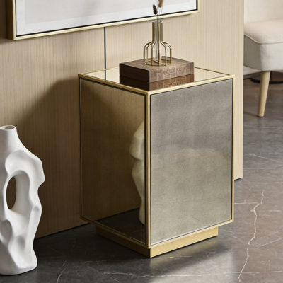 40x56.5cm Antique-mirroed Side Table  Block Small Sofa Table