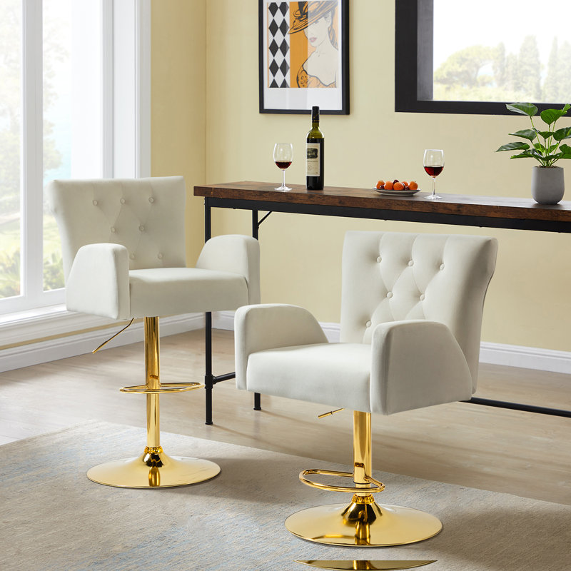 Theo Swivel Adjustable Height Bar Stool, Ivory Velvet