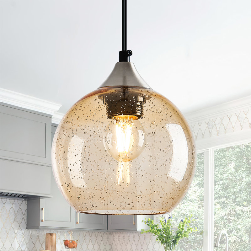 Luminaire suspendu moderne à 1 lumière pour îlot de cuisine Aarunya, H 4,92 po x l 5,9 po x P 5,9 po, Café