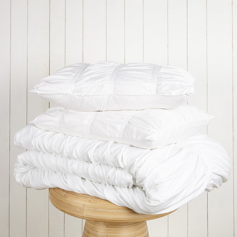 Emily Ruched Solid Textured Comforter Set, White, Full/Queen Comforter + 2 Standard Shams