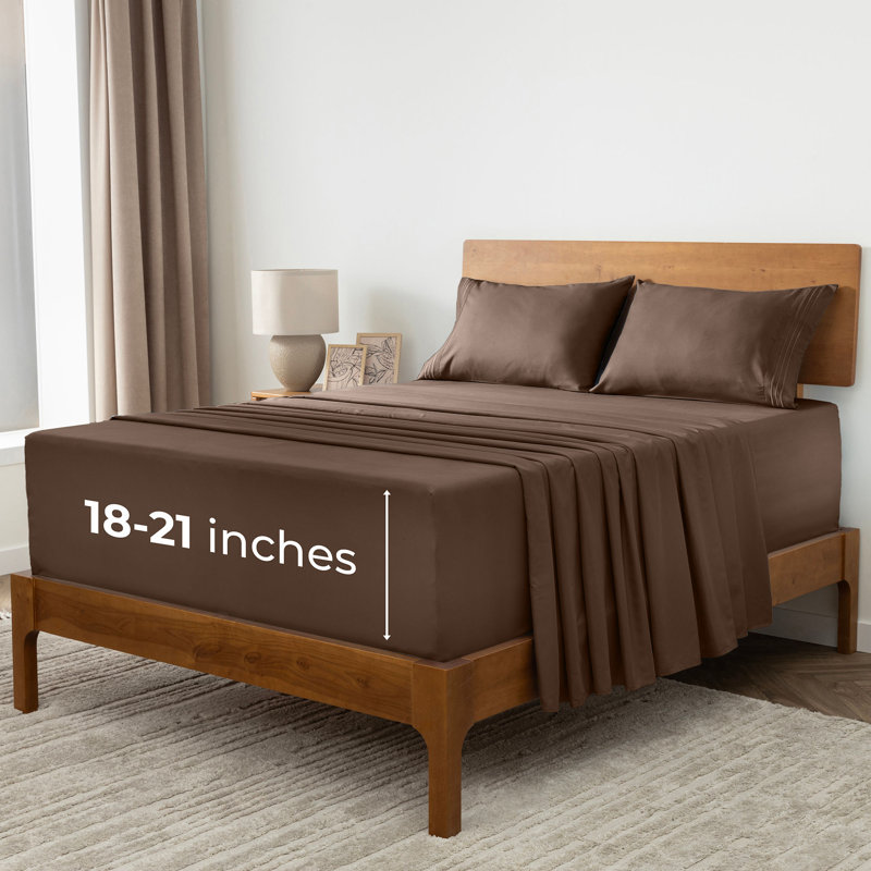 Ensemble de draps Mellanni 1800 avec drap-housse complet brun foncé, Brun, Ensemble de draps pour lit double avec 2 taies d'o