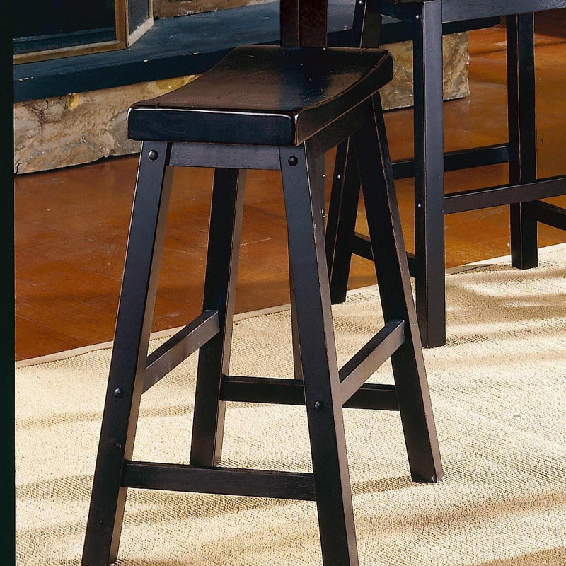 Ensemble de tabourets à hauteur de bar de 29 po à finition noire avec ensemble de 2 sièges de selle en bois massif, Noir
