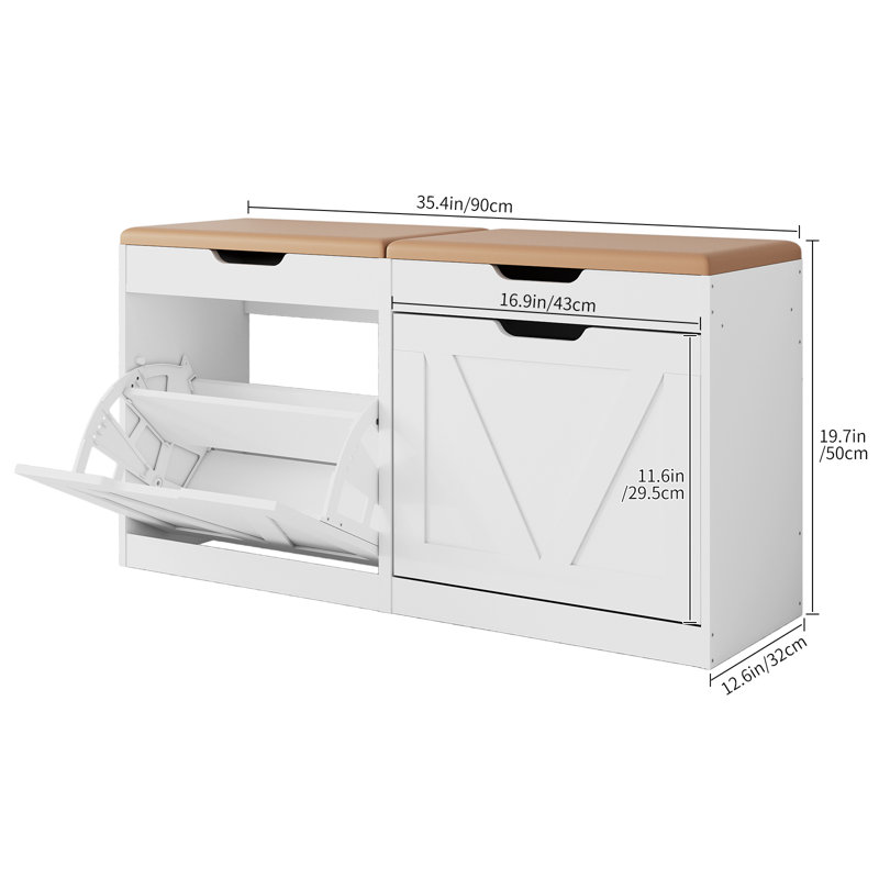 Banc de rangement rembourré pour chaussures avec armoire à 2 niveaux, Marron foncé
