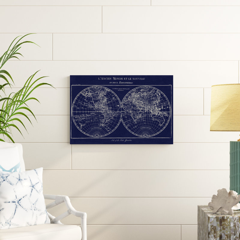 Carte du monde indigo, H 20 po x l 30 po x P 1,25 po