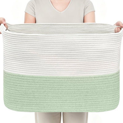 62L Extra Large Cotton Rope Storage Basket with Handles – Woven Blanket Basket for Clothes, Blankets, Pillows & Toys