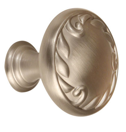Poignée champignon ornée, H 1,5 po x l 1,5 po x P 1,25 po, Nickel satiné