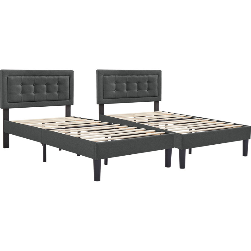 Scarpaci Twin Size Upholstered Bed Frame Set of 2, 2 Pieces Twin Platform Bed Frame with Adjustable Headboard, Wooden Slats Support, No Box Spring Needed, Noise-Free