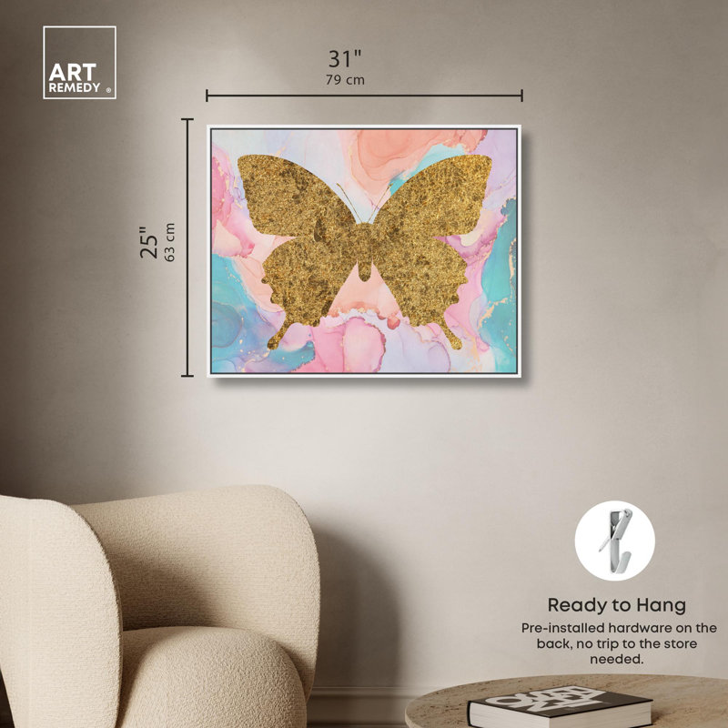 «Inked Wings», art mural Glam Farmhouse par Everly Quinn, H 25 po x l 31 po, Cadre blanc