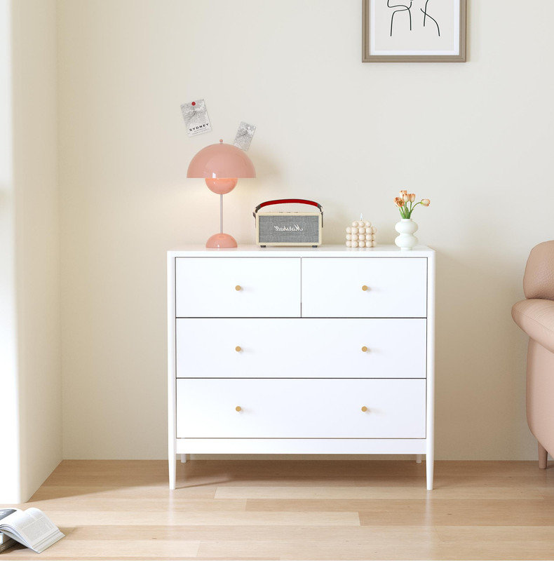 Commode blanche à 4 tiroirs pour enfants - rangement en bois 35,4 po pour chambre de bébé et de tout-petit