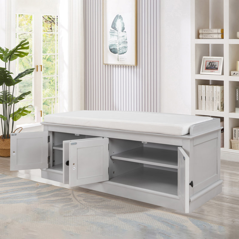 43" Wide Shoe Storage Bench With Cushion Entryway Bench Storage Bench, Grey