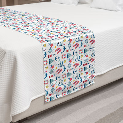 Ambesonne Nautical Bed Runner Repetitive Marine Items Multicolor