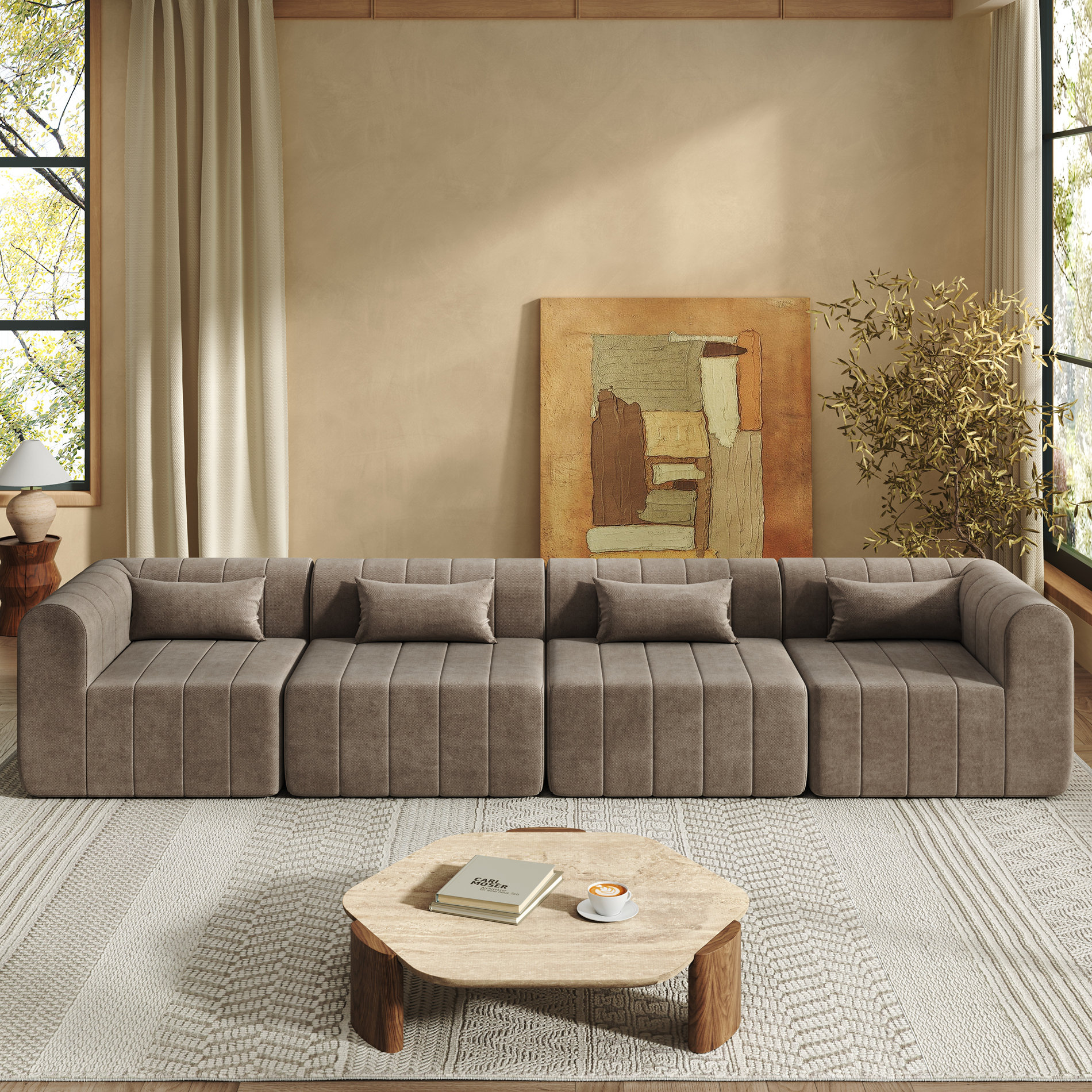 Wrought Studio™ 145.5 Inch Modular Full-Compressed Sectional Sofa | Wayfair