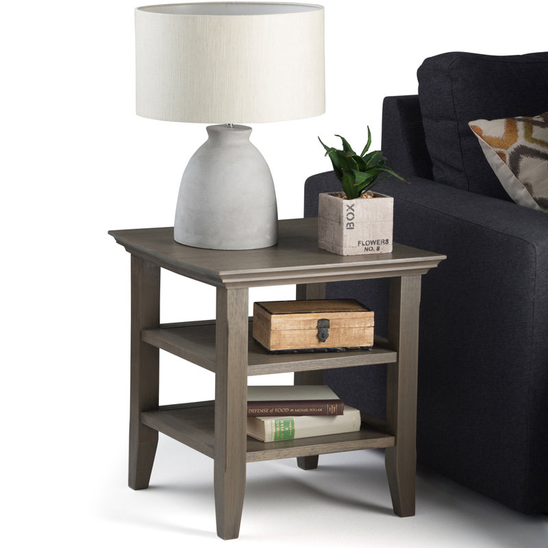 Acadian Solid Wood Transitional Square End Table with 2 Open Shelves, Farmhouse Gray, 20"H x 19"W x 19"D
