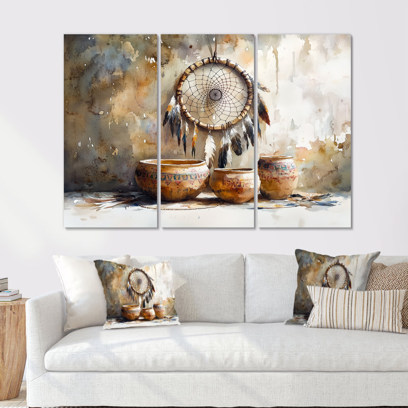 Ensemble de décorations murales poterie brune et grise, Métal métal, H 28 po x l 36 po x P 1 po